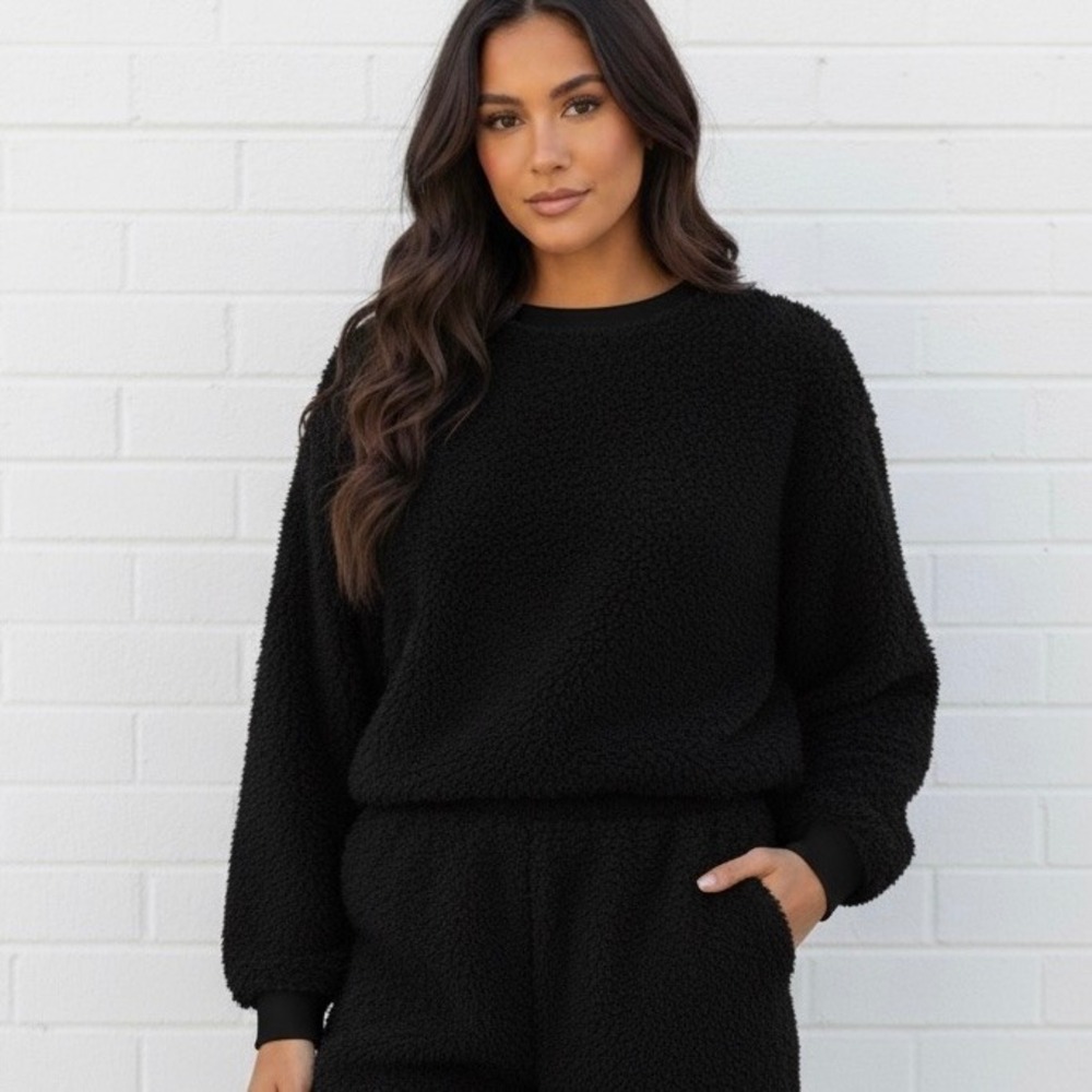 Apparis Harlow Fleece Cropped Crewneck Sweatshirt in Black Size Small/Medium